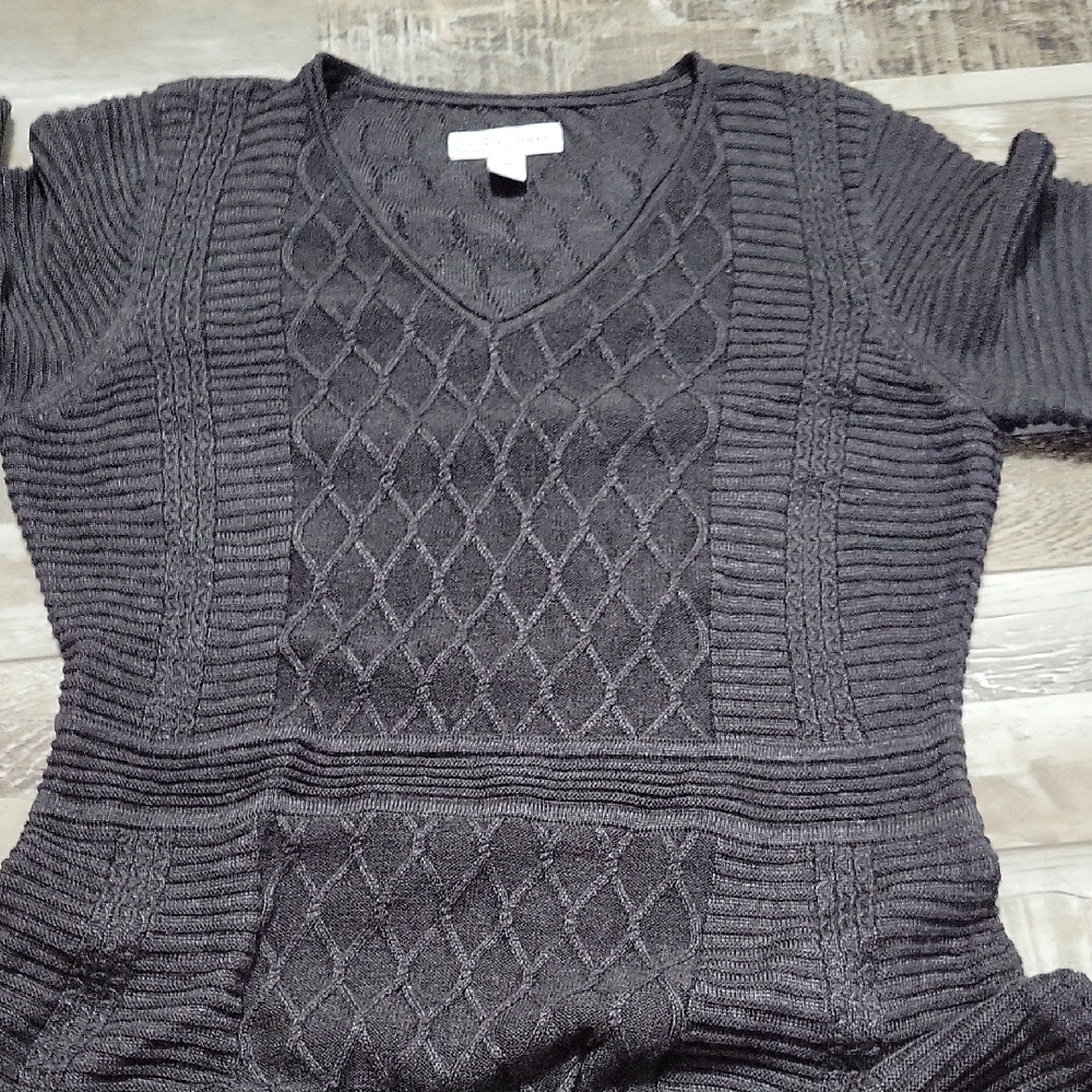 Dana Buchman Charcoal Ribbed Diamond Knit Sweater Dress Size Medium - Picture 6 of 8